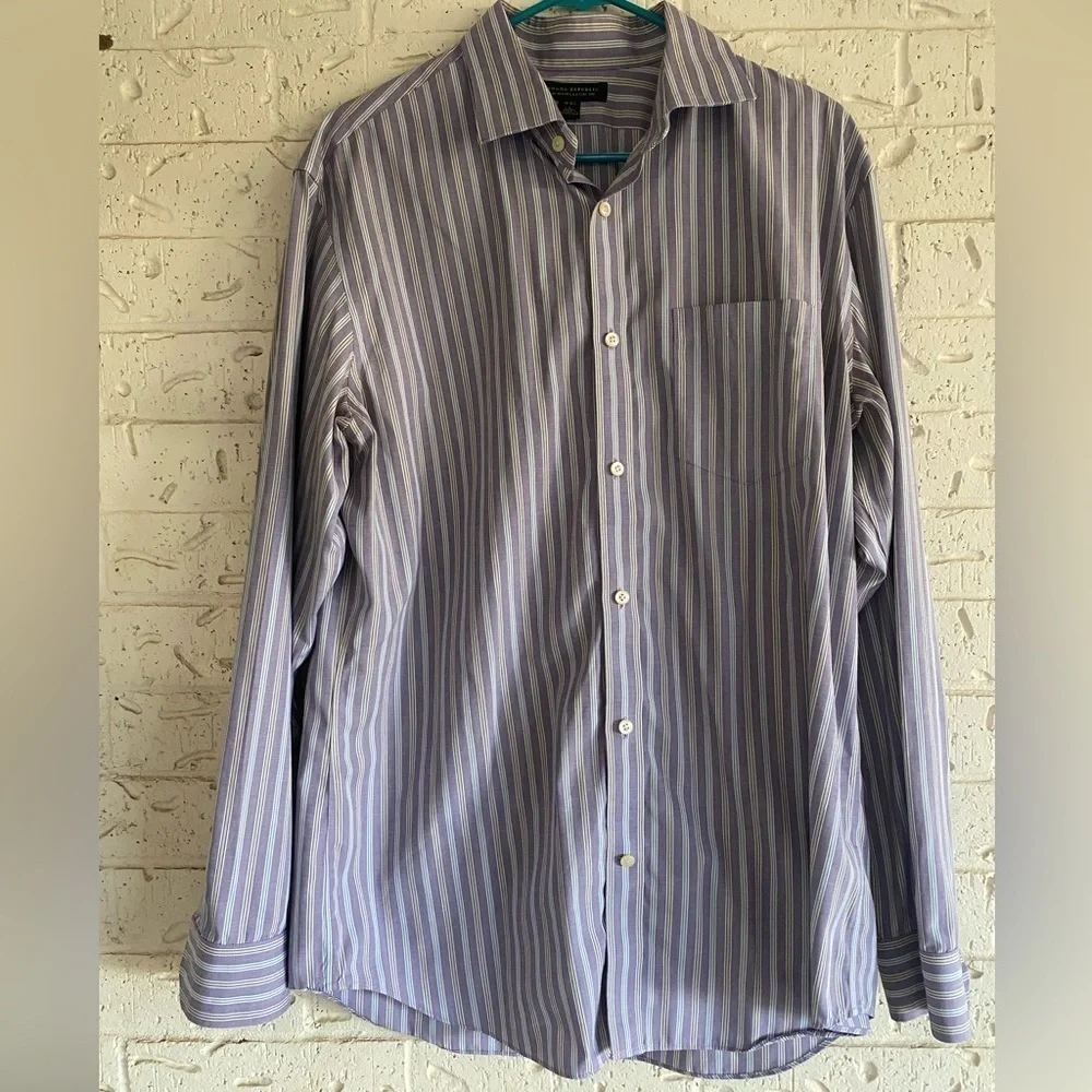 Banana Republic Men's Dress Shirt - Purple and White Stripes